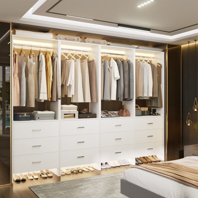 Aheaplus 24'' Freestanding Closet Organizer System with Hanging Rods and Drawers