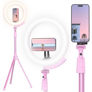 UBeesize Upgraded 12" Ring Light with 62" Tripod Stand and Magnetic Phone Holder for iPhone with Remote,Circle Light for Live Stream Pink - 1 of 1