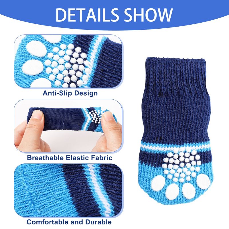 Unique Bargains Bone Pattern Two Tone Nonskid Soft Socks for Pet Dogs 2 Pairs Blue M, 3 of 7