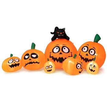 Tangkula 6 Ft Inflatable Pumpkin Combo With Wizard's Hat & Cat Blow-up ...