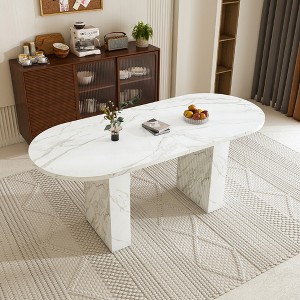 62.9" Oval Dining Table for 6, Wooden Kitchen Table with Marble Top, Farmhouse Dining Room Table for Living Room Dining Room - 1 of 4