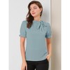 INSPIRE CHIC Women's Bow Tie Neck Solid Color Elastic Cuffs Elegant Office Short Sleeve Blouse - 2 of 4