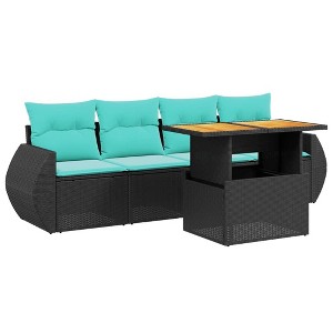 vidaXL Patio Sofa Set with Cushions Outdoor Furniture 5 Piece Poly Rattan - Black without storage - 1 of 4