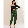 INSPIRE CHIC Women's Drawstring Elastic Waist Ankle Length Satin Joggers Pants with Pocket - 3 of 4