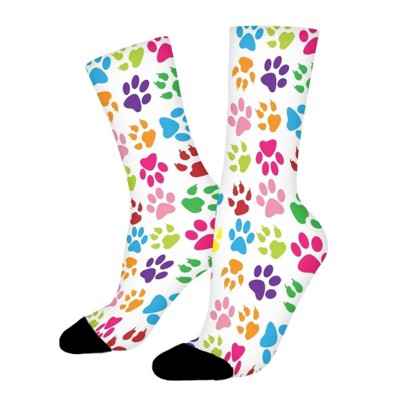 Colorful Dog Paw Women Printed Crew Socks Funny Funky Socks Soft Polyester Novelty Gifts for Artists Men