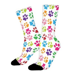 Colorful Dog Paw Women Printed Crew Socks Funny Funky Socks Soft Polyester Novelty Gifts for Artists Men - 1 of 1