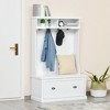 HOMCOM Modern Hall Tree, Coat Rack with Shoe Storage Bench with 4 Double Hooks and 2 Shelves for Hallway, Living Room, White - 3 of 4