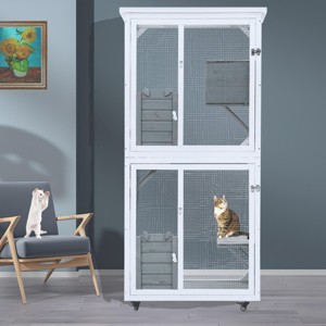 LAOTIES 71" Wooden Outdoor Cat House,Large Catio Cage With Climbing Platforms And Cozy Sleeping Area - 1 of 4