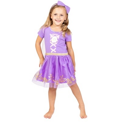 Disney Princess The Little Mermaid Moana Rapunzel Girls Tulle Cosplay Costume Dress and Headband Toddler 