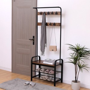 HDZNVF Hall Tree with Shoe Bench for Entryway, Entryway Bench with Coat Rack, Rustic Brown and Black - 1 of 4