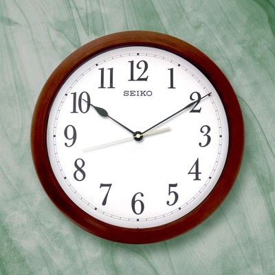 Seiko 16" Brown Wooden Finish Wall Clock with Arabic Numerals