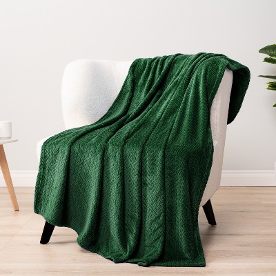 Emerald Green Twin Fleece Throw Blanket with Chevron Design