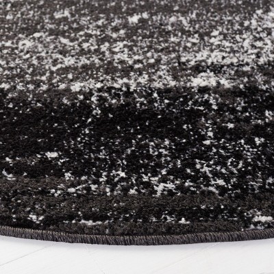 Modern Abstract Silver & Black Round Synthetic Area Rug, 9' Diameter