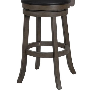 Transitional Black Wood Swivel Bar Stool with Faux Leather Seat