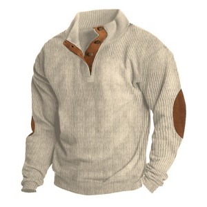 Mens Casual Corduroy Sweatshirt Long Sleeve Stand Collar 1/4 Button Up Pullover Fall Polo Sweaters - 1 of 1