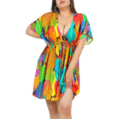 HAPPY BAY Women's Mini Holiday Bathing Suit Dress Summer Short Fall Swimsuit Cover ups Tops X-Large-XX-Large Multicolored, Leaf