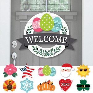 Big Dot of Happiness Holiday Welcome - Front Door Seasonal Decor - Interchangeable Wreath - 1 of 4