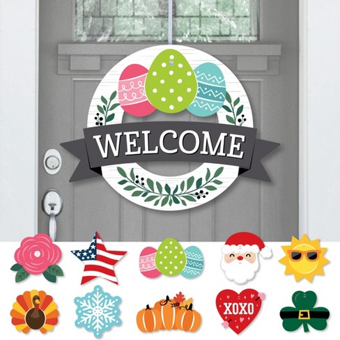 Big Dot Of Happiness Holiday Welcome - Front Door Seasonal Decor -  Interchangeable Wreath : Target