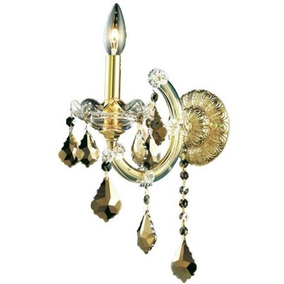 Elegant Lighting Maria Theresa 1 light Gold Wall Sconce Golden Teak (Smoky) Royal Cut Crystal