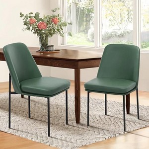 Set of 2 Modern Fabric Dining Chairs with Curved Back and Metal Legs, Upholstered Side Chairs for Dining Room, Kitchen, or Office - Beige - 1 of 4
