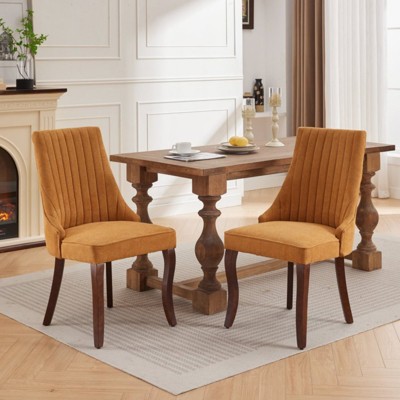 SKRAN Dining Chairs Channel Kitchen Dinner Chair Comfy Upholstered Accent Chair for Dining Room with Curved Solid Wood Legs,Set of 2