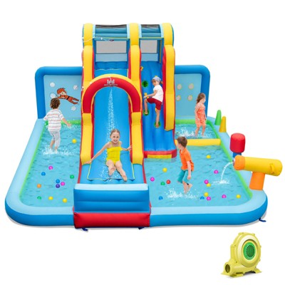 Safstar Inflatable Water Slide w/ Long Slide Climbing Wall Splash Pools with 735W Blower