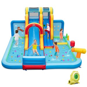 Safstar Inflatable Water Slide w/ Long Slide Climbing Wall Splash Pools with 735W Blower - 1 of 4