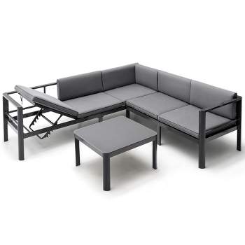 Tangkula 3PCS Patio Furniture Set Aluminum Lounge Adjust Back Recliner Sofa Table Cushion