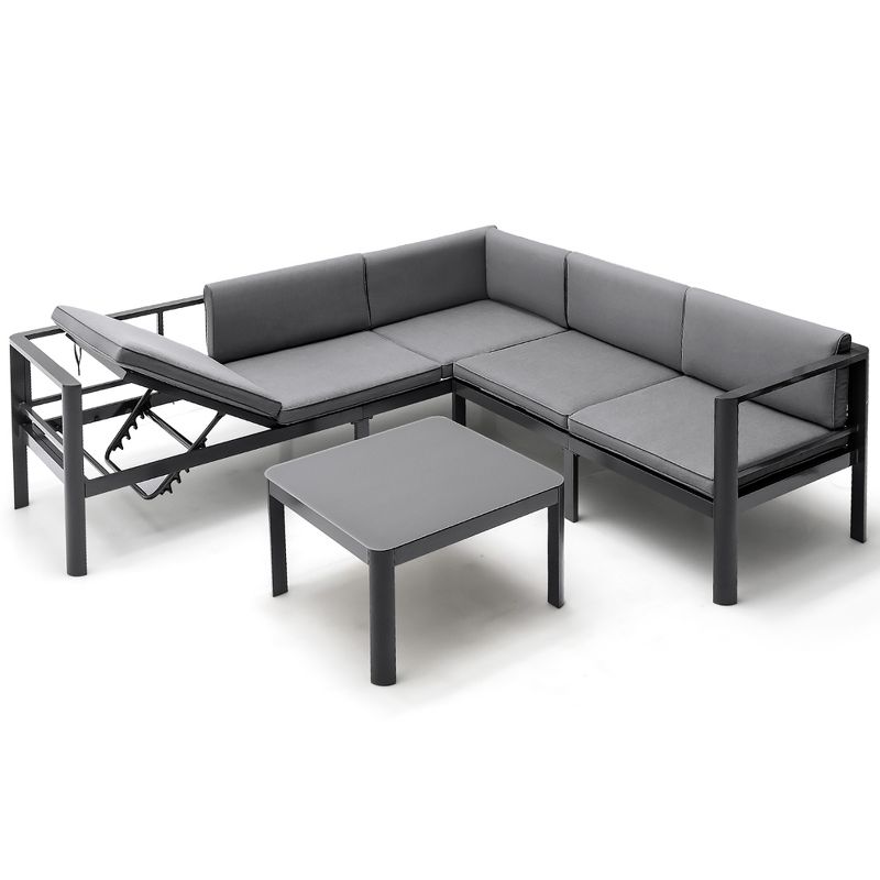 Tangkula 3PCS Patio Furniture Set Aluminum Lounge Adjust Back Recliner Sofa Table Cushion, 1 of 11