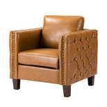 Pia Wooden Upholstered Vegan Leather Accent Chair with Nailhead Trim for Bedroom and Living Room Club Chair | ARTFUL LIVING DESIGN