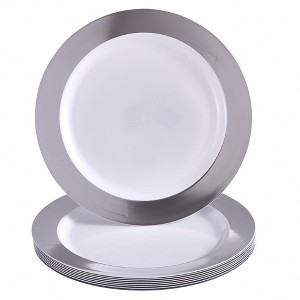 Silver Spoons Metallic Rimmed Plastic Plates for Party, Heavy Duty Disposable Dinner Set, (10 PC), Ritz Collection - 1 of 2