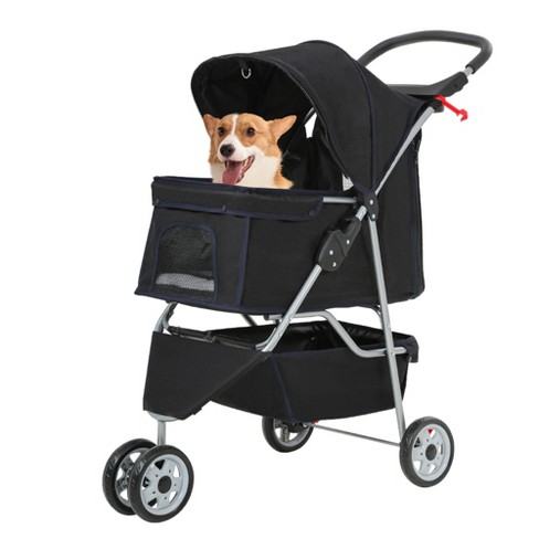 FDW 3 Wheels Pet Stroller Dog Cat Cage Jogger Stroller for Medium Small Dogs Cats Travel Folding Carrier Waterproof Puppy Stroller Black