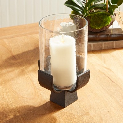 Bronze and Glass Hurricane Candle Holder