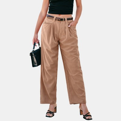 Women's Taupe Corduroy High-Waisted Tapered Pants - Cupshe