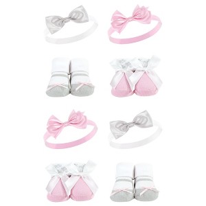Hudson Baby Infant Girl 8Pc Headband and Socks Set, Pink Gray, 0-9 Months - 1 of 2