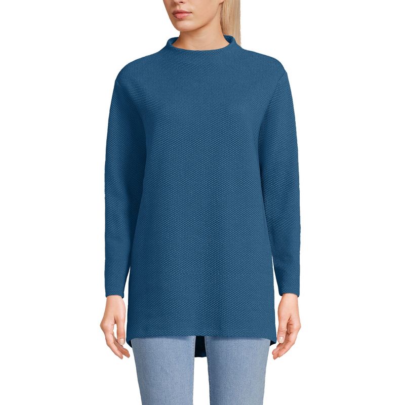 Lands' End Women's Long Sleeve Textured Pique Funnel Neck Tunic, 1 of 3