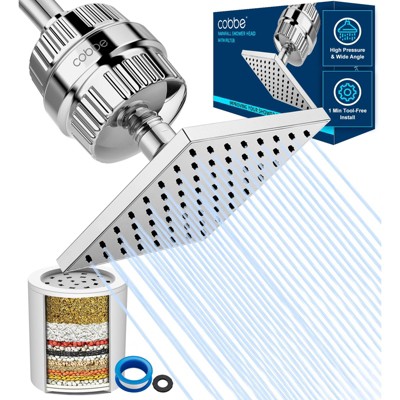 Cobbe High Pressure Chrome Filtered Shower Head Combo, Rain Shower Head with 20 Stage Shower Head Filter for Hard Water, Adjustable Replacement Filter