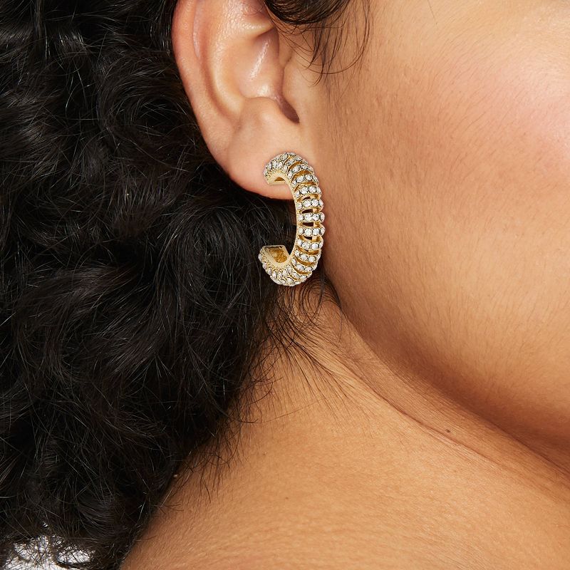 SUGARFIX by BaubleBar Crystal Tube Hoop Earrings - Gold, 2 of 4
