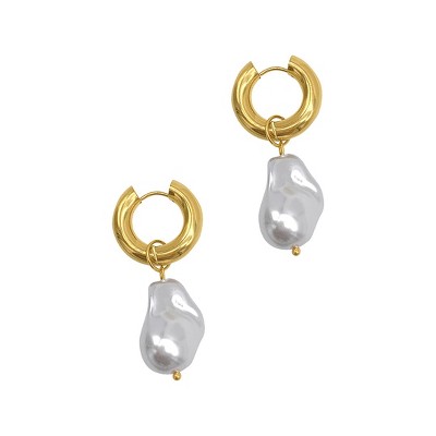 Adornia Tarnish Resistant 14k Gold Plated Shell Pearl Chubby Hoop Earrings
