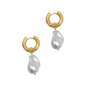 Adornia Tarnish Resistant 14k Gold Plated Shell Pearl Chubby Hoop Earrings - 1 of 3