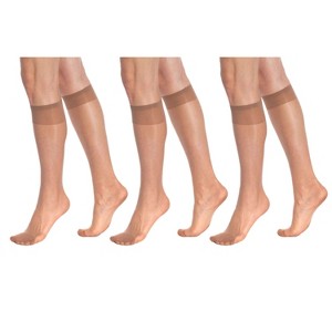 3 Pairs Sheer Knee High Socks for Women 15 Denier with Stay-Up Band One Size - 1 of 3