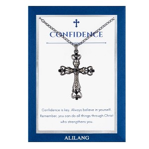 Anna-Kaci Gunmetal Crystal Cross Fashion Necklace with Message Card Envelope Jewelry Gift - 1 of 4