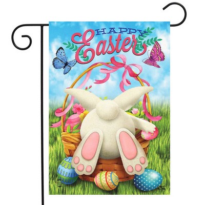 Colorful Easter Bunny Garden Flag with Basket and Eggs