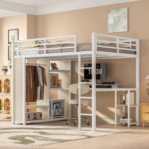 Sapphtopaz Loft Bed with Built-in Wardrobe Metal Bed Frame with Guardrail & ladder,Space-Saving Beds with Desk & Shelf for Teen&Adult - 1 of 4