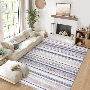 Modern Runner Rug Washable Striped Accent Carpet Non-Slip, Stain-Resistant Entry Rugs Low Pile Hallway Rug - 1 of 4