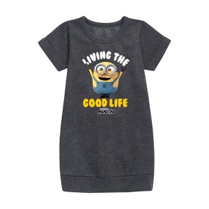 Girls' - Despicable Me Minions - Living The Good Life Graphic Short Sleeve Fleece Dress - 1 of 3