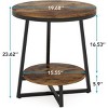 Syemin End Tables Industrial End Table with Storage Shelf, 2-Tier Round Side Table, Rustic Sturdy Nightstand, Bedside Table, Brown, 19.7"*19.7"*23.62" - 3 of 4
