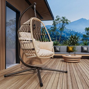 Whisen 42 in. W 1-Person Metal Wicker Patio Swing with Cushion - 1 of 4