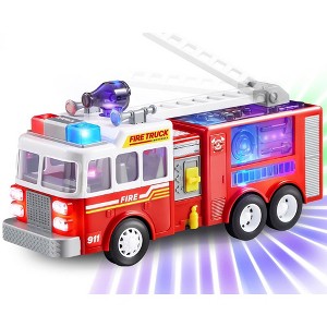 SYNCFUN Fire Truck Toy with LED Projections & Sirens Volume
 and Go Fire Engine Trucks, Boys Girls Firetruck for Kids Birthday - 1 of 4