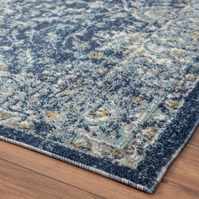 Blue 9' x 12' Oriental Synthetic Easy Care Area Rug